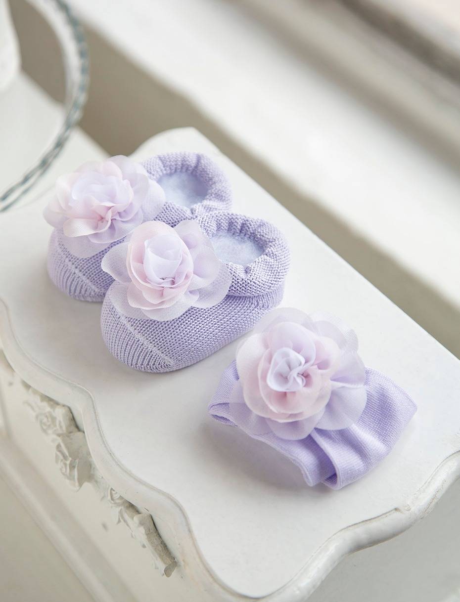 Gift Box lilla in cotone con fiore in chiffon